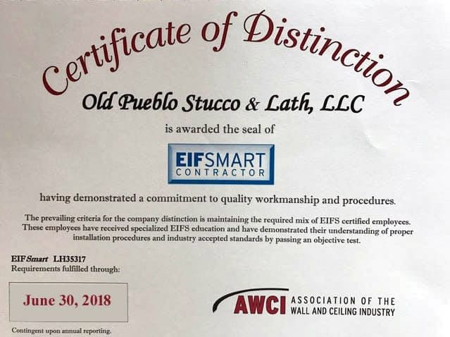 certificate of distinction eifsmart contractor